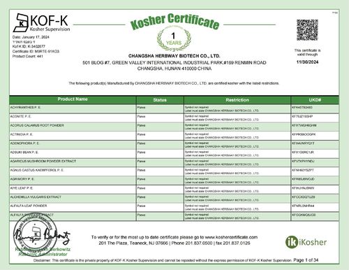 Latest company news about Herbway erneuert das KOF-K Koscher-Zertifikat